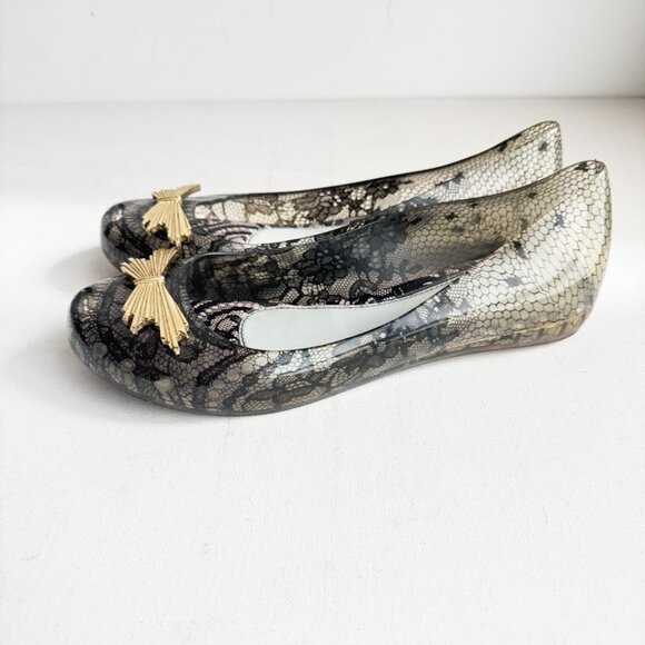 Melissa X Jason Wu Lace Motif Peep Toe Flats 10 - Picture 6 of 8